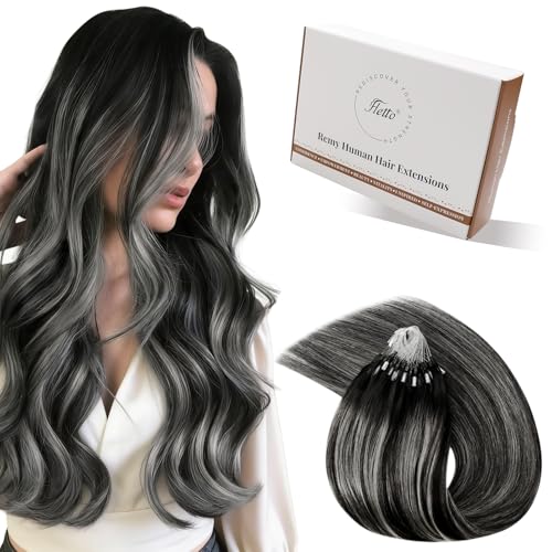 Hetto Micro Ring Hair Extensions Black to Silver Balayage Elegant