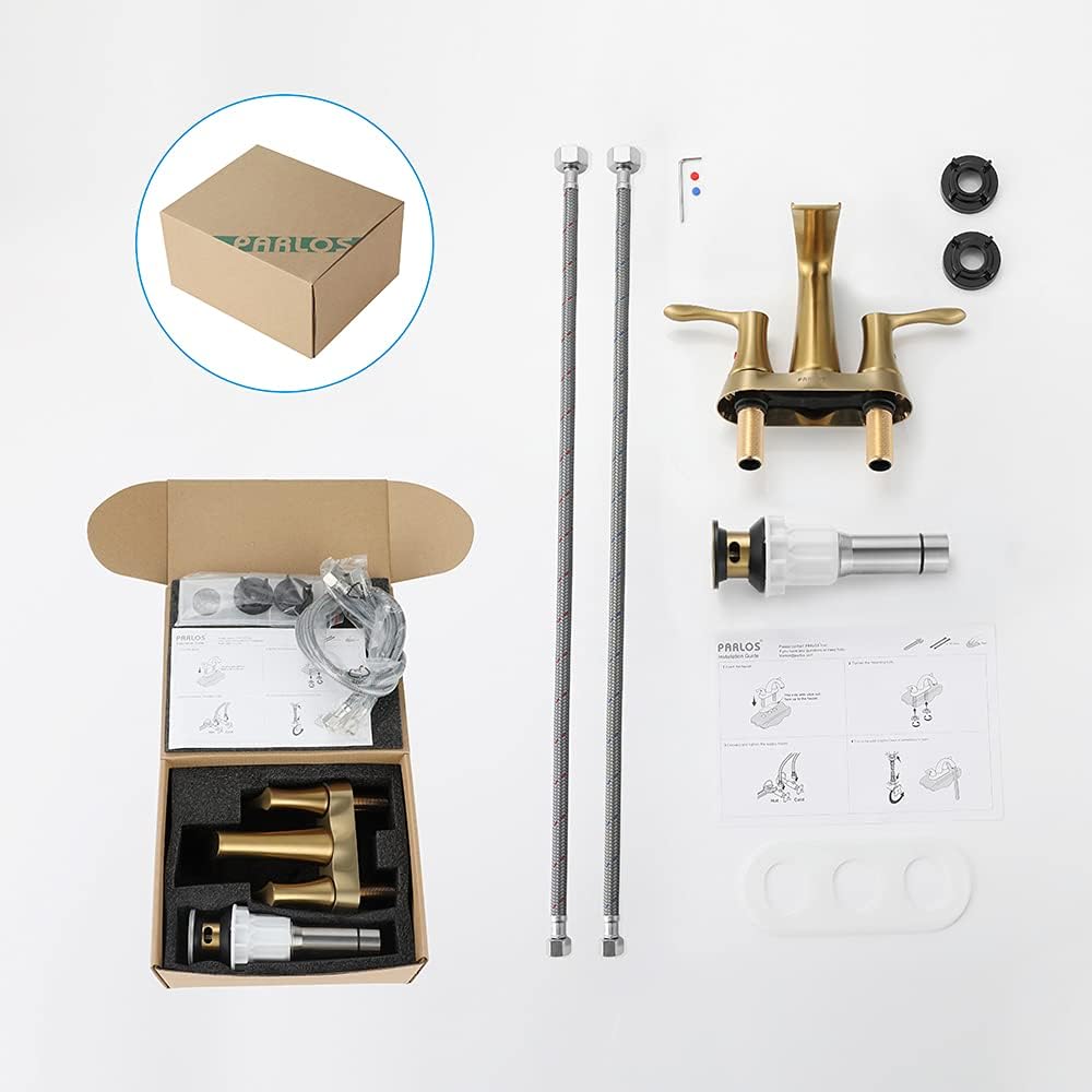 Centerset Waterfall Bathroom Sink Faucet Bundle Brushed Gold Two Handles (1406808-1431708)