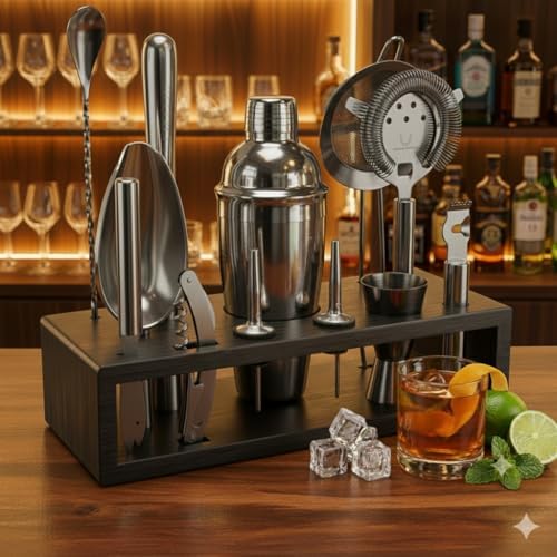 Highball & Chaser 13-Piece Boston Cocktail Shaker Set Stainless Steel Mixology Bartender Kit With Stand For Home Bar Cocktail Set | Laser Engraved Cocktail Tools | Plus E-Book with 30 Cocktail Recipes - Thumbnail 5