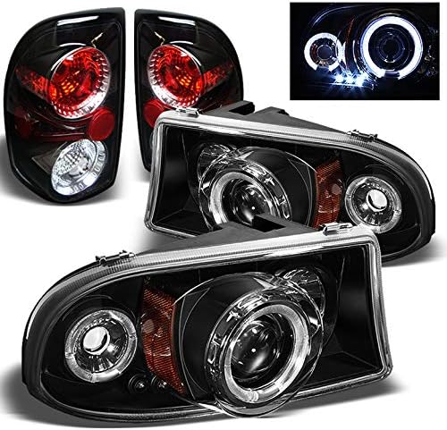 Xtune for 1997-2004 Dodge Dakota Halo LED Projector Headlights Lights + Tail Lights 1998 1999 2000 2001 2002 2003
