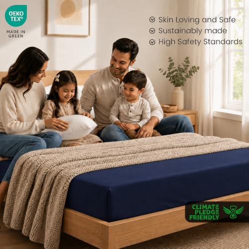 Image of LINENWALAS 100% Cotton Bedsheet with Pillow Cover for Double Size Bed, Natural Soft 400tc Long Staple Imported Egyptian Cotton Premium Oeko-Tex Certified Bed Sheet (90 inch x 100 inch, Navy Blue)
