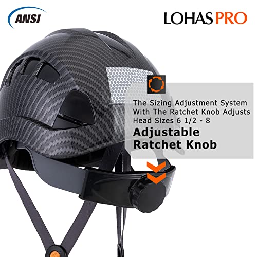 Hard Hats Construction Safety Helmet Ansi Z89.1 Approved Osha Hardhat, Lohaspro Vented Carbon Fiber Black Hard Hat With Chin Strap Tree  Rescue Arborist Helmet(Black Graphite Pattern) #TOP3