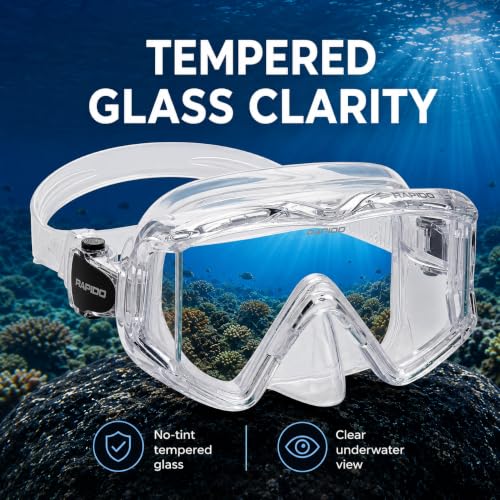 Equipo de snorkel para adultos, máscara panorámica de 3 ventanas con cristal templado y snorkel seco miniatura 4