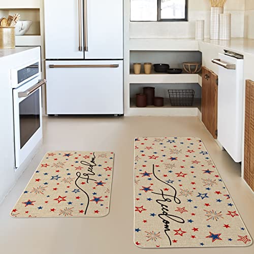 Artoid Mode Stars Freedom Patriotic 4Th Of July Doormat, Seasonal Summer Party Low-Profile Home Kitchen Rugs - 17X29 And 17X47 Inch #TOP1