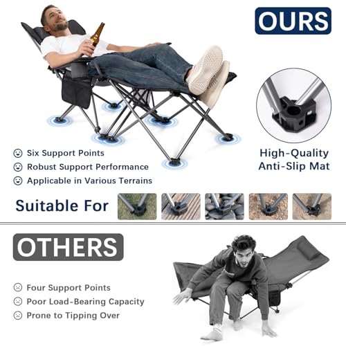 Image of apollo walker Reclining Beach Chair, Adjustable 90-135 Backrest Camping Lounge Chairs for Adults, Folding Chair with Foot Rest & Detachable Pillow - Upgraded 8-Leg, Grey