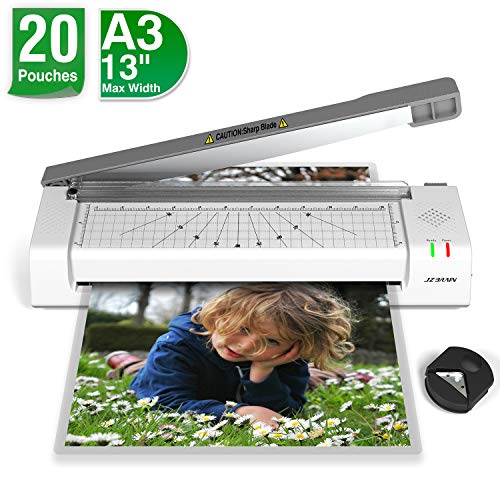 Laminating Machine, JZBRAIN Laminator Machine for A3 A4, Included 20 Laminating Sheets, Paper Cutter and Corner Rounder for Home Office School Teachers Use, Laminate up to 13 inches Wide, Gray
