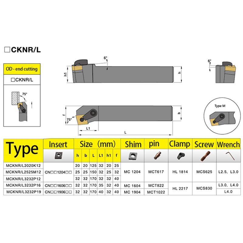 1pc MCKNL2525M12 MCKNL2020K12 MCKNR2525M12 External Turning Tool Holder Carbide Inserts 10pcs CNMG MCKNL/R CNC Lathe Cutting Tools(No Cutter Bar,CNMG120404 TC9130)