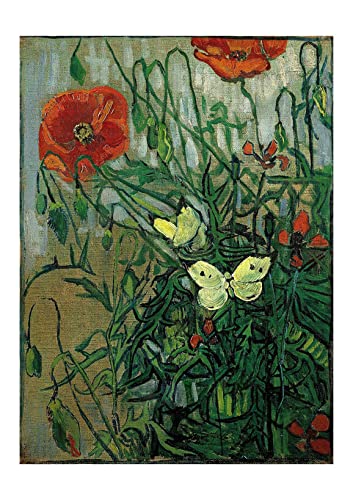 Impression d'art encadrée Van Gogh Papillons et coquelicots XL mat