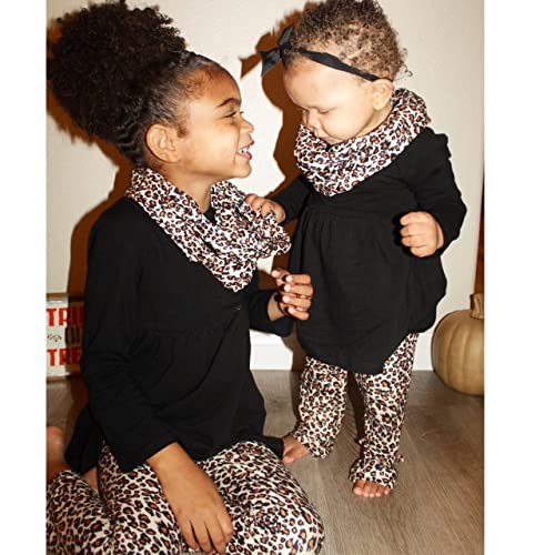 Image of Unique Baby Girls Kids Toddler 3pc Outfit Set Long Sleeve Stretch Tunic Top Leggings and Scarf
