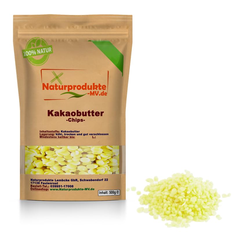 Kakaobutter Chips 500 g für Schokolade und zum Backen 500g Kakao Butter Chunks Nibs Theobroma cacao kaltgepresst