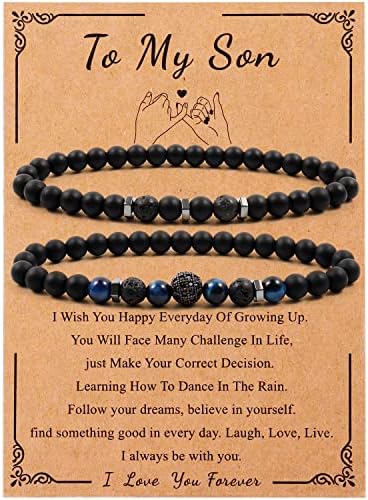 Hoigblxy Mens Beaded Bracelet for Son,Boyfriend, Husband,Dad,Brother,Grandson,Anniversary Birthday Christmas Gift for Him