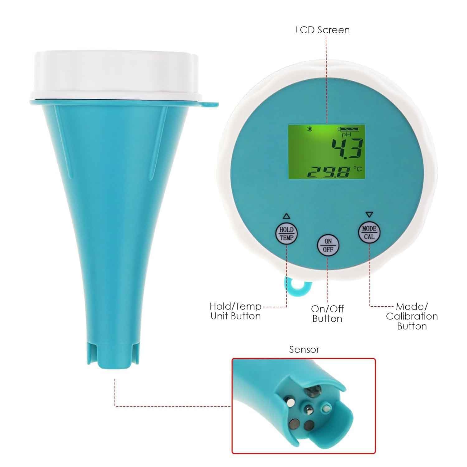 Inteligentny tester jakości wody, 6 w 1 monitor wody w basenie Bluetooth, miernik testujący wodę, do basenów, spa, hydroponiki, pomiaru pH, EC, ORP, chloru, zasolenia i temperatury