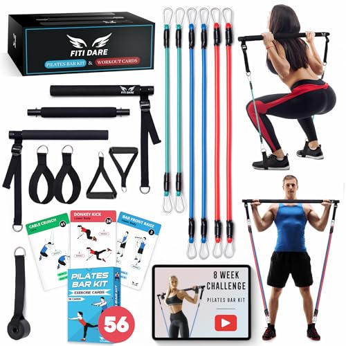 Multifunctional Pilates Bar Kit with Resistance Bands and Workout...