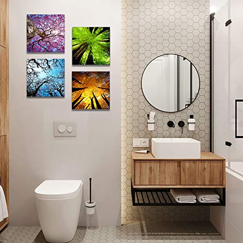 Artscope 4 Pieces Canvas Prints Wall Art - Four Seasons Of The Forest Picture Painting- Modern Wall Artwork Framed For Bathroom Home Office Decor - 12 X 12 Inch #TOP2