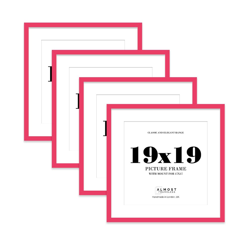 19x19 Bright Pink Picture Frame with Mount for 17x17 Photos, Prints - Modern Square Wall Frame, Set of 4