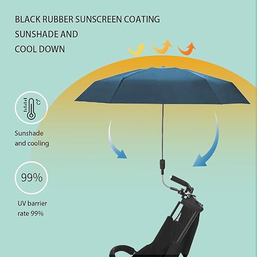 Miniatura 4 de Paraguas con clip para parasol de cochecito, ángulo de dirección ajustable, mango incluido, compacto y ligero, adecuado para todo tipo de cochecitos