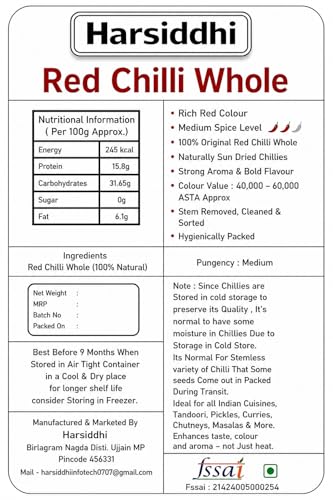 Image of Red Chilli Whole 400gm | Natural Dry Lal Mirch Sabut | Medium Pungency, No Additives | Tadka Lal Mirchi