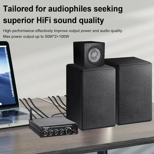 Depusheng DPA30 Stereo Audio Receiver Amplifier 2.1 Channel Mini Hi-Fi Bluetooth 5.0 Audio Component Amplifier 50 Watt x2+100 Watt for Home Outdoor Passive Speakers/Subwoofer - Thumbnail 4