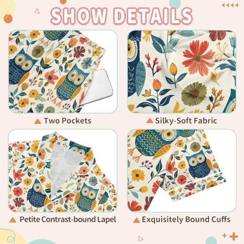 senya Cute Owl Leaves 1 Satin Summer Pajama Sets Silk Short Sleeve Button Down Sleepwear3