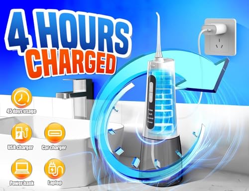 Water Dental Flosser Pick for Teeth 4 Modes Cordless Portable Water Teeth Cleaner Rechargeable Irrigation Cleaner IPX7 Waterproof 300ML Electric Professional Flossing Cleaning Picks for Home & Travel — view 4