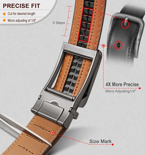 Image of BULLIANT Ratchet Trimmable Leather Belt for Men Adjustable 1 3 /8-Gift Boxed | Smooth Sliding | Micro Adjustable Fit | Tailored Size | Holeless Understated Elegance