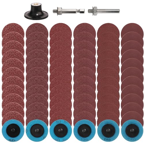 Shineboc 72 Pièces 50mm Disques Abrasifs De Remplacement Rapide, Disques Abrasifs Roloc 36/60/80/120/180/240 Avec Support 1/4", Pour Outil De Meuleuse Rotative De Perceuse