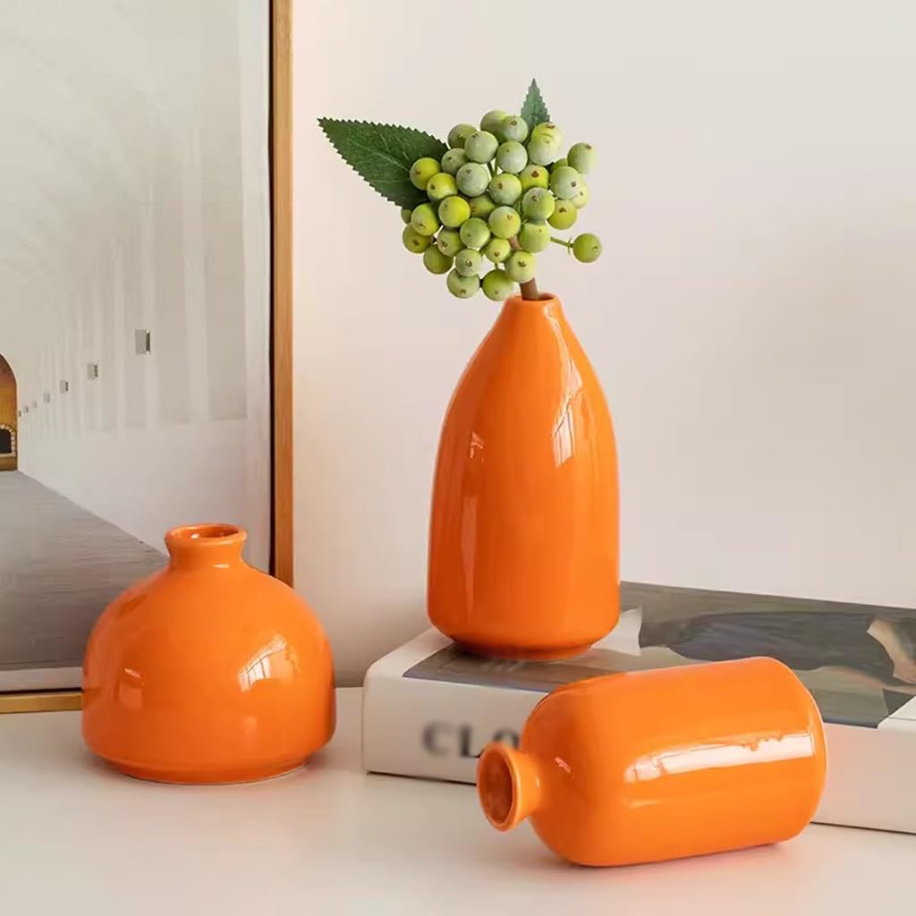 Keramik Vase Orange Keramik Dekorative Trockenblumenvase Kunstblumen Set Wohnzimmer Blumenarrangement Dekorative Vase Vase (L)