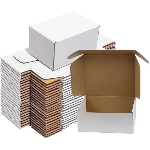 50 Pack 6x4x3 Small Shipping Boxes, White Corrugated Cardboard Packaging Box for Small Business