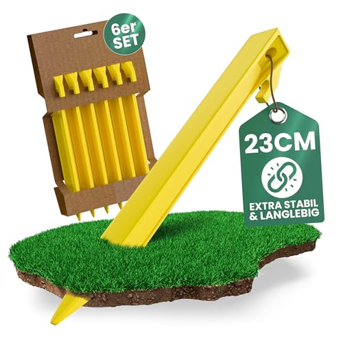 Lot de 6 piquets de tente robustes de 23 cm - Piquets extra stables avec une grande capacité de charge - Idéal pour les tentes, les pavillons et les accessoires de camping - Pour tous les types de