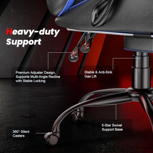 Image of Gaming Chair with Footrest, Ergonomic Video Game Chair with Headrest and Lumbar Support, 400 lbs Adult Chair, Height Adjustable 360 Swivel High Back Reclining Computer Chair for Home Office (Blue)