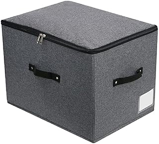 Foldable Fabric Storage Box with Zipper lid, handle, Blankets Clothes Quilts Storage Basket Organizer for Bedroom Closet Shelf, 44×33×31cm, Black Grey
