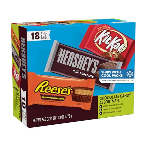 HERSHEY'S, KIT KAT and REESE'S Assorted Milk Chocolate Candy Variety Box, Halloween Candy, 27.3 oz (18 Count)