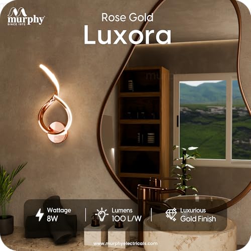 Image of Murphy Luxora Elegant LED Wall Lamp for Home - 2 Years Warranty - Modern Aluminium Light with 3 Color Modes (Rose Gold, Pack of 2)