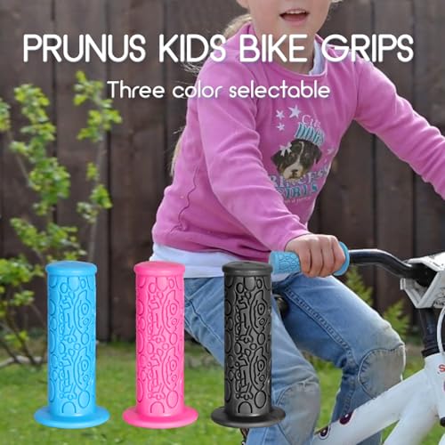 PRUNUS Kids No-Slip Soft Rubber Bike Handlebar Grips Universal for Bicyble, Scooter Cruiser, Balance Bikes, MTB, BMX Mountain Bike. Universal Size Bike Grips for Girls and Boys, Bike Handle Grips