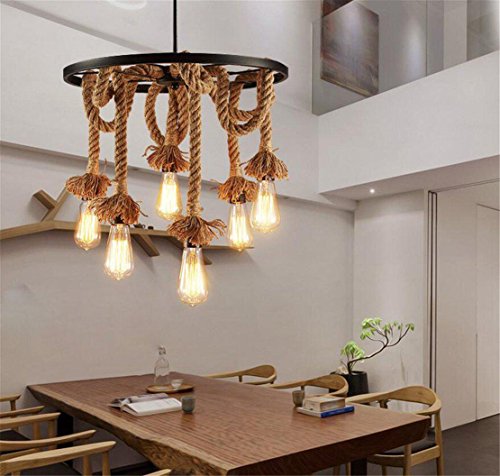 Lustre rétro corde de chanvre rompre la monotonie éclairage rustique chaleureux 6 E27 - 5