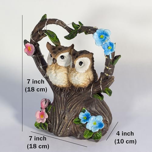 Solar Owl Statue for Outdoor Garden, Patio, or Indoor Decor – Heart-Shaped Tree with Love Owl Pair 7x7 inch — photo — 5 of 9