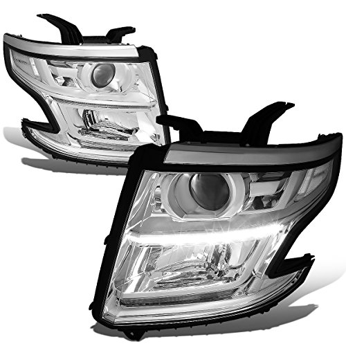 LED DRL + Projector Chrome Housing Clear Corner Headlights Lamps Compatible with Chevy Tahoe Suburban GMT K2UC 15-20