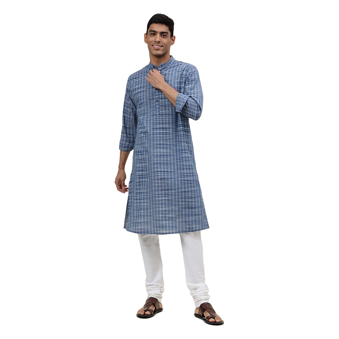 Fabindia Men's Cotton Striped Slim Kurta (1030811Blue_Blue