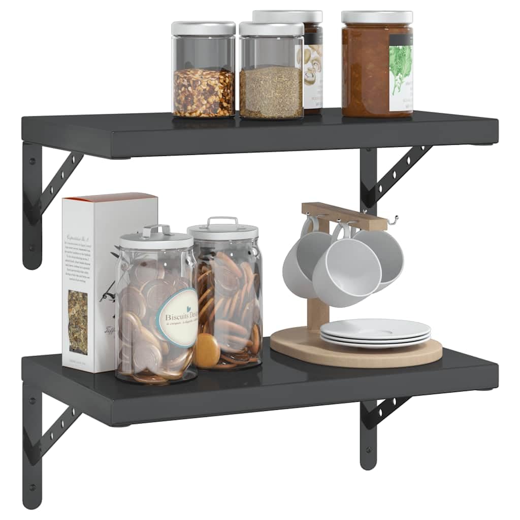 Generisch Wandregale 2 STK. 50x30 cm Schwarz Edelstahl,Möbel,Regalsysteme,Wandregale-3214518