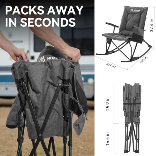 Silla Mecedora Plegable Oversized para Camping, Silla Mecedora Resistente, Negra miniatura 2