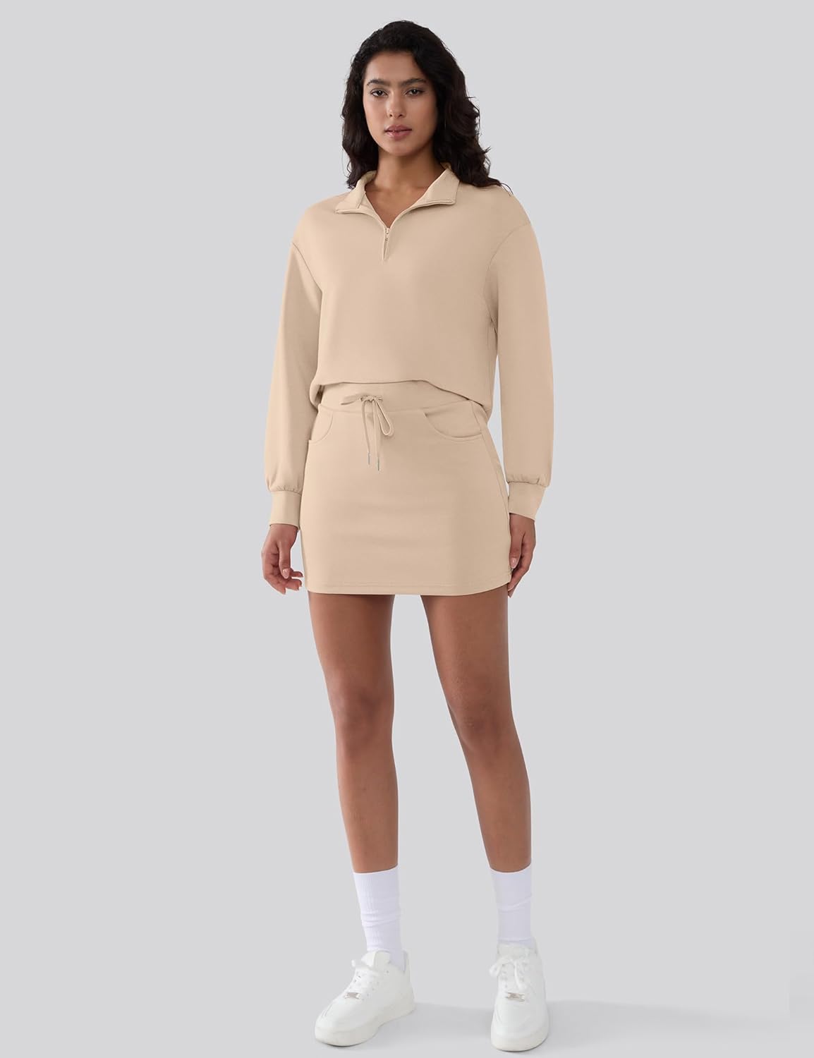 SHESHOW 2 Piece Skirt Sets for Women Tennis Skorts Quarter Zipper Sweatshirt Matching Set Tracksuit with Pockets - Image 6