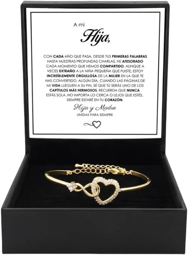 Spanish Card,To My Daughter Bracelet With Gift Box From Mom, Heartfelt Message Gold Jewelry Gift For Women From Mother Father On Graduation Birthday Wedding Christmas & More