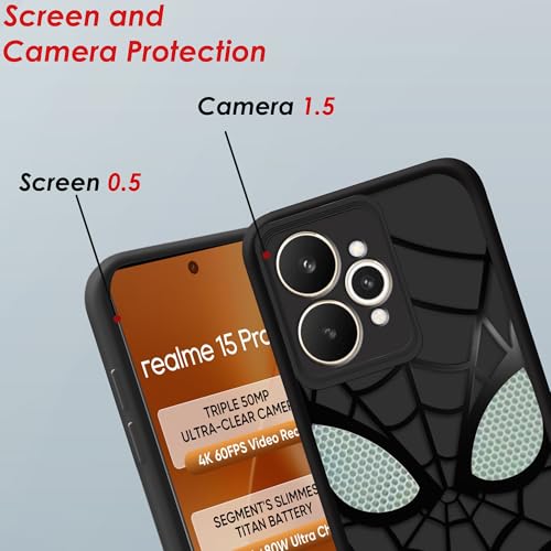Image of Stylish Spider Back Case Cover Compatible with Realme 15 Pro 5G | Spidey Face Mask Case | Soft Silicone | Camera & Full Body Protection | Shock Proof | (Black)