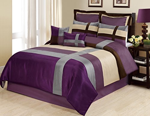 8 Piece Dorsey Patchwork Bed in a Bag Comforter Set Purple (Queen)