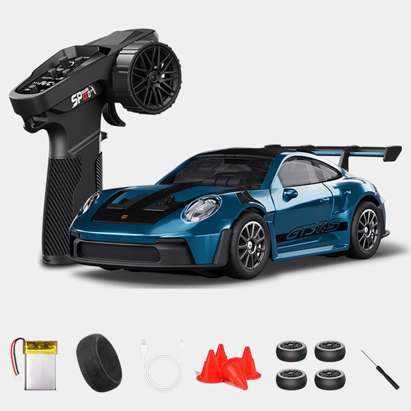 1:43 RC Drift Car D43-01 - 2.4G Full Proportional 4WD Alloy 20KM/H High Speed RC Racing Car with Gyro, Silent Bearings, Adjustable Speed & Lighting(Q4/Dark Blue/D43-01)