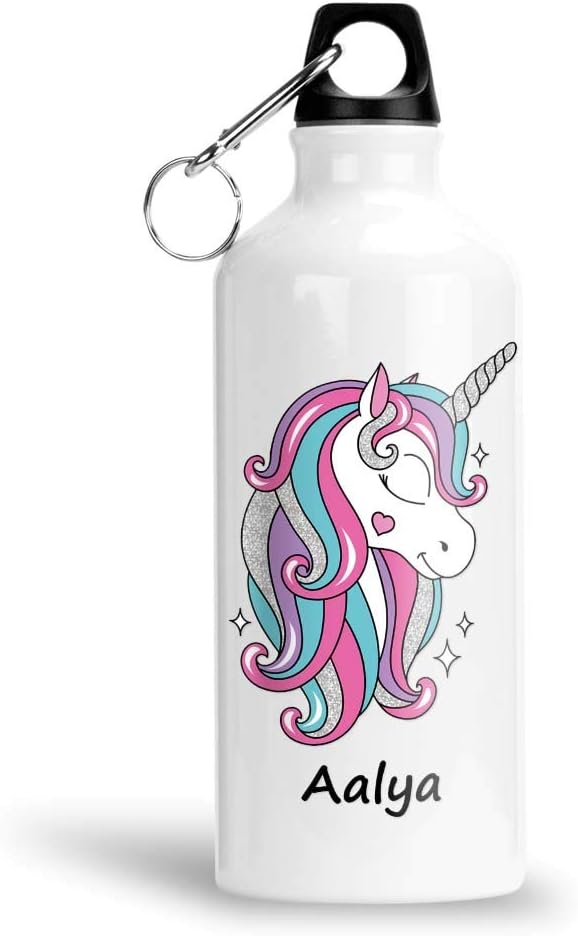 FurnishFantasy Unicorn Aluminium 750ml Water Bottle for Kids - Best Happy Birthday Gift for Daughter, Sister, Return Gift, Name - Aalya