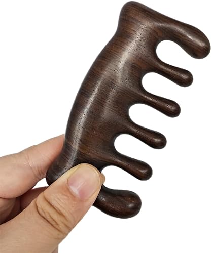 Miniatura 3 de Masajeador manual del cuero cabelludo, estimulador del crecimiento del cabello, peine de sándalo, peine Gua Sha, peine de masaje de dientes anchos,