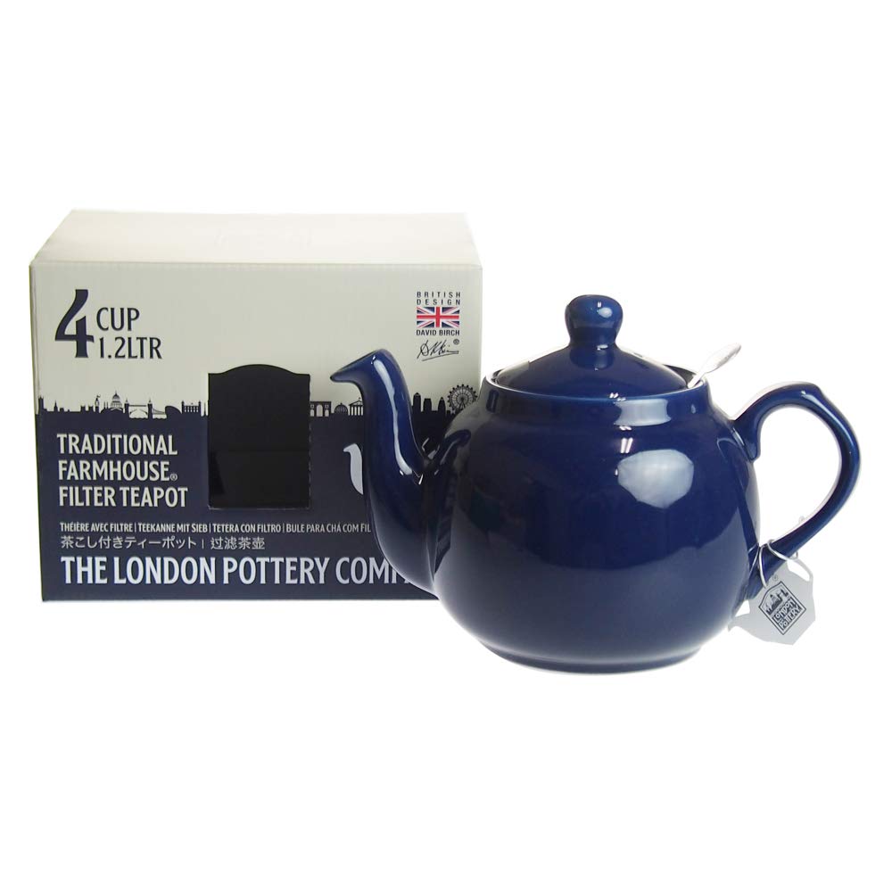 London Pottery Farmhouse Loose Leaf Teapot with Infuser, Ceramic, Cobalt Blue, 4 Cup (1.2 Litre)