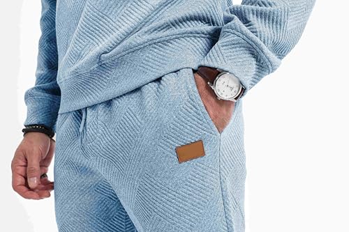 JMIERR Herren Jogginganzug Set 2-Teiliger Sweatshirt Trainingsanzug Casual Sportanzug Herren Sweatshirts und Jogginghose Tracksuit sets mit Strukturmuster,Hellblau XL