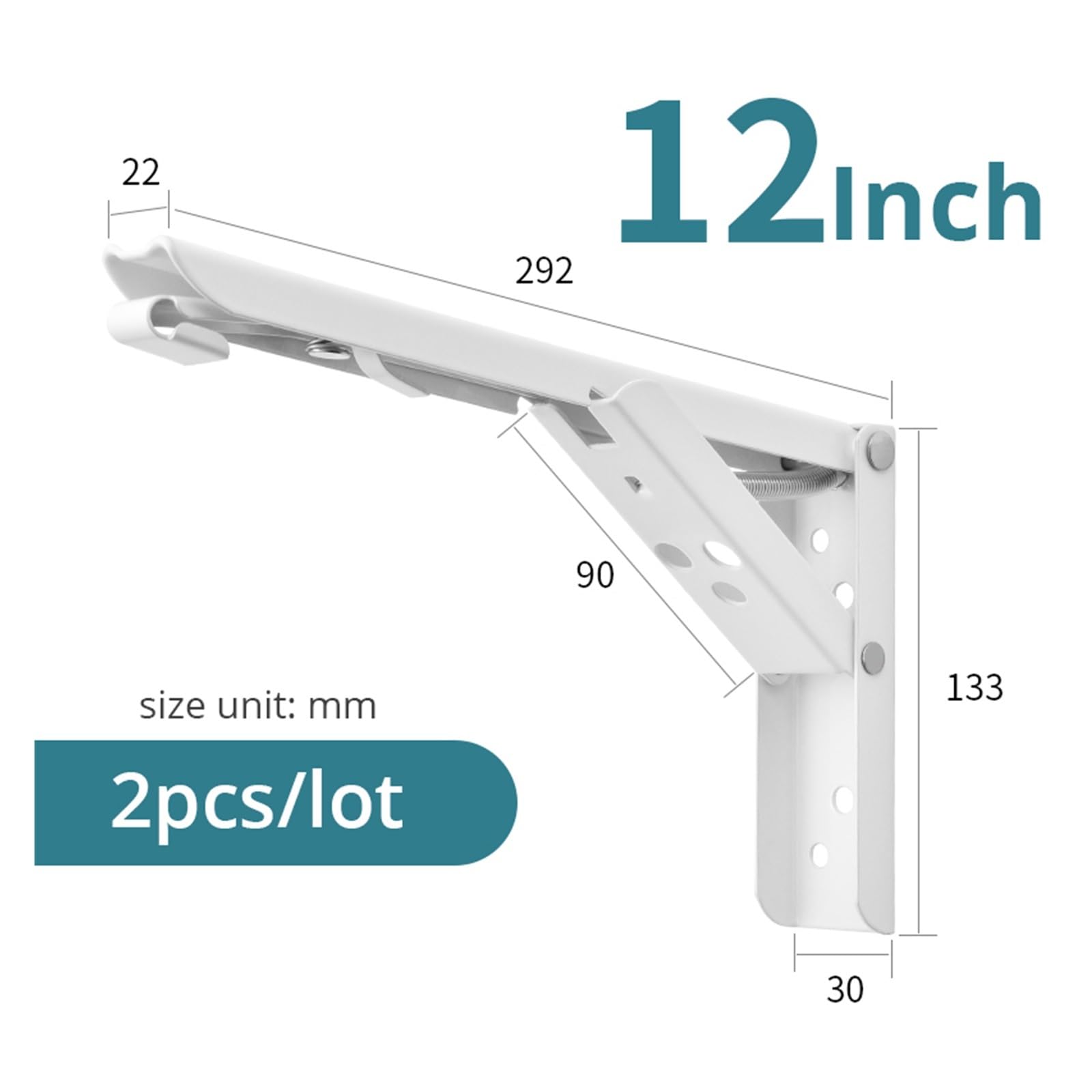 staffa pieghevole per mensola, Supporto for ripiano da tavolo panca montato a parete, 2 pezzi(White 12 Inch)